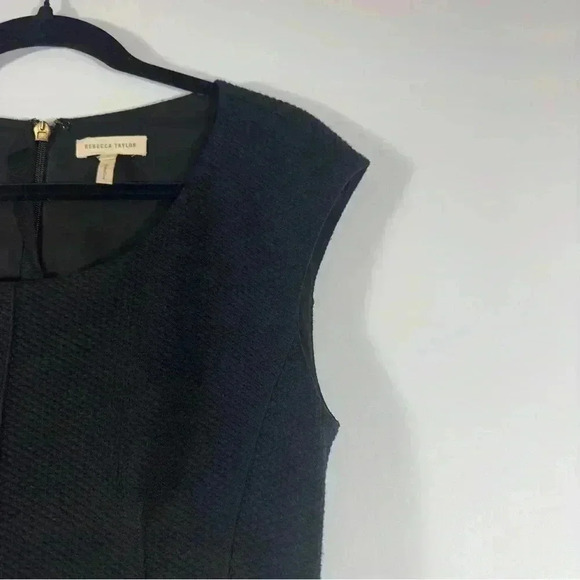 Rebecca Taylor Black Sheath Dress Textured Terry Flounce Sleeveless  Size 6 - Picture 6 of 14